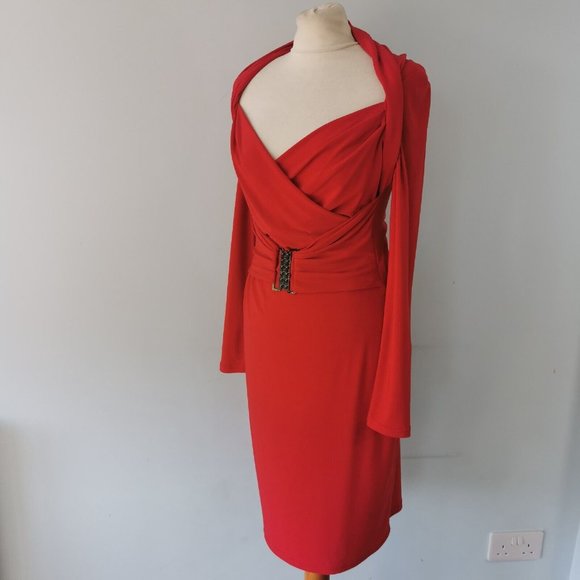 JOSEPH RIBKOFF Long Sleeve Shrug Fitted Cocktail Party Dress UK Size 10 - Picture 6 of 9
